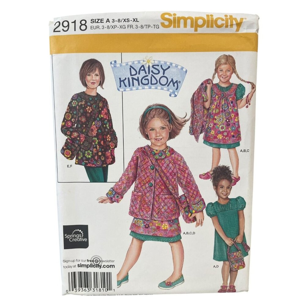 Simplicity 2918 Child Dress Jumper Jacket Purse XS-XL Daisy Kingdom
